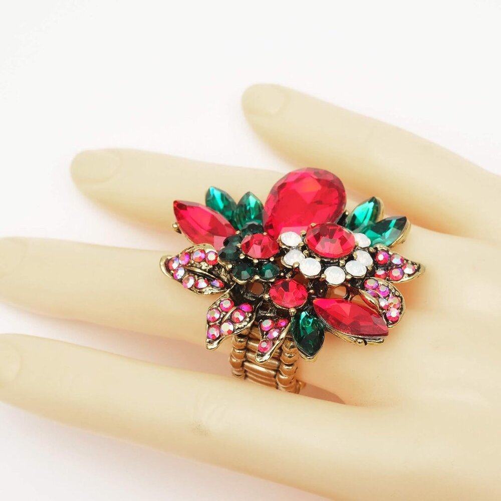 Luxury Women's Austrian Crystal Leaves Flower Big Cocktail Statement Rings Stret - Picture 3 of 7